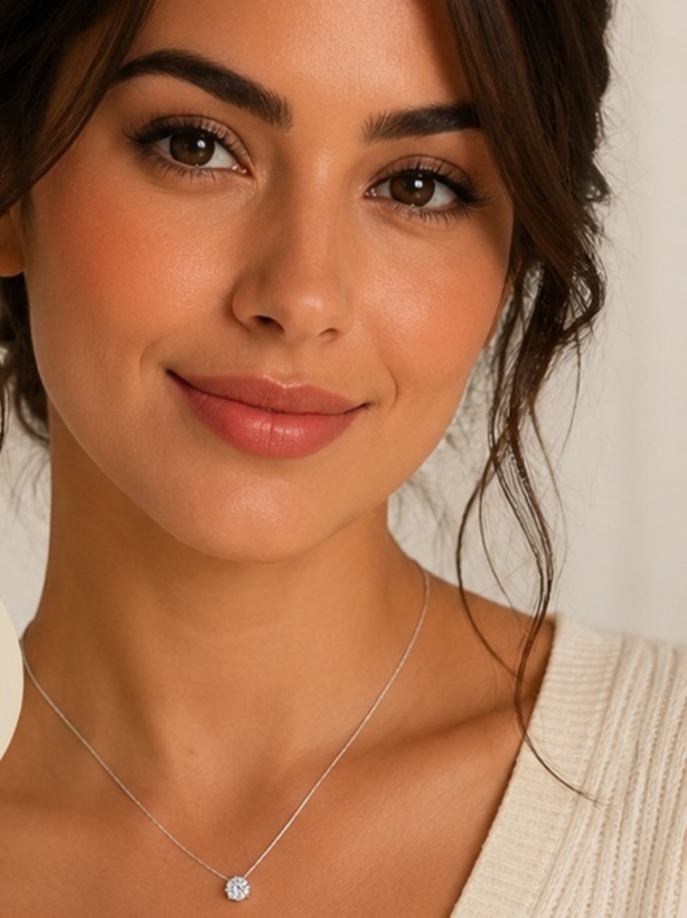 Delicate Solitaire Necklace with Clear Crystal Pendant - Silver Tone